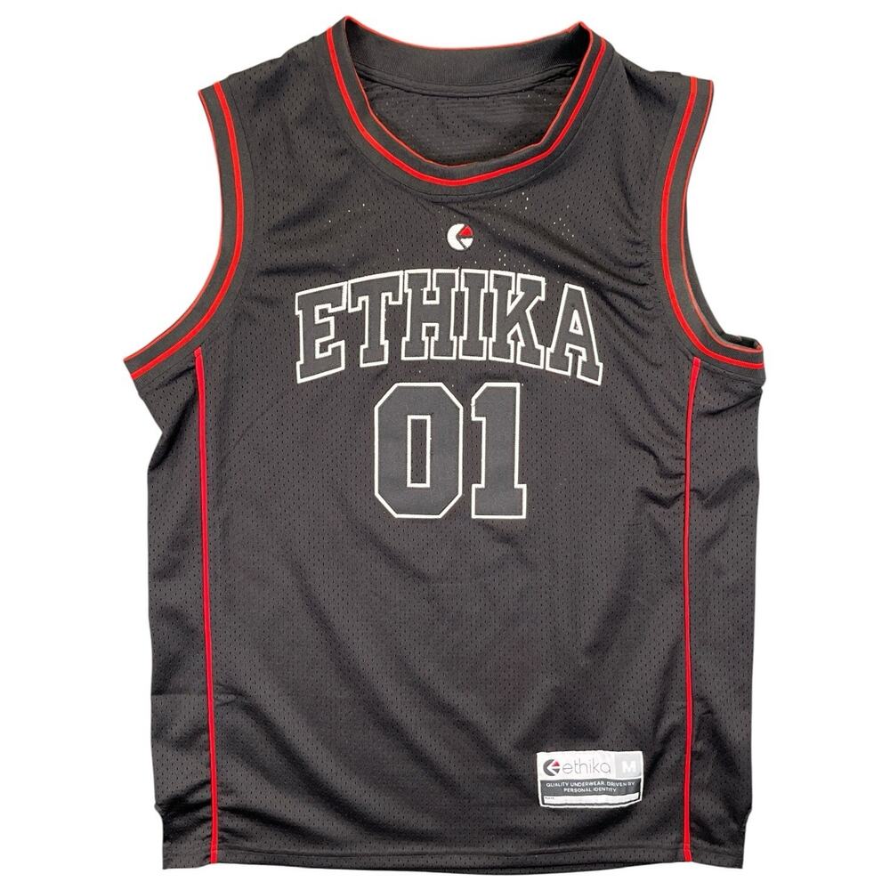 ETHIKA Mens Basketball Jersey Size M Medium Black Red 01 Mesh Streetwear Gym